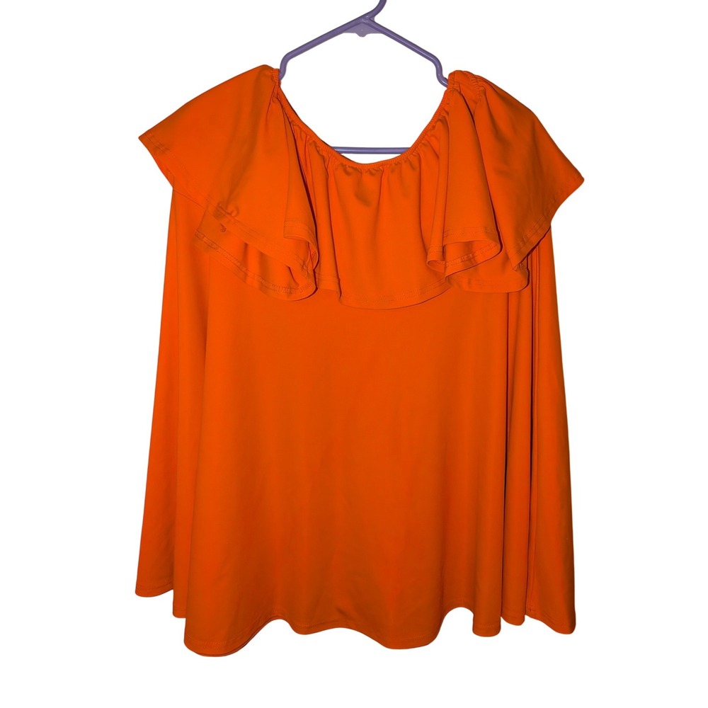 Rosianna Orange Off the Shoulder Ruffle‎ Blouse Womens XXL Flounce Swing Top